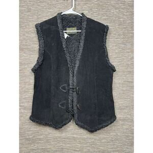 Clean Lines Vest Mens Large Black Leather Toggle Front Faux Shearling Lined